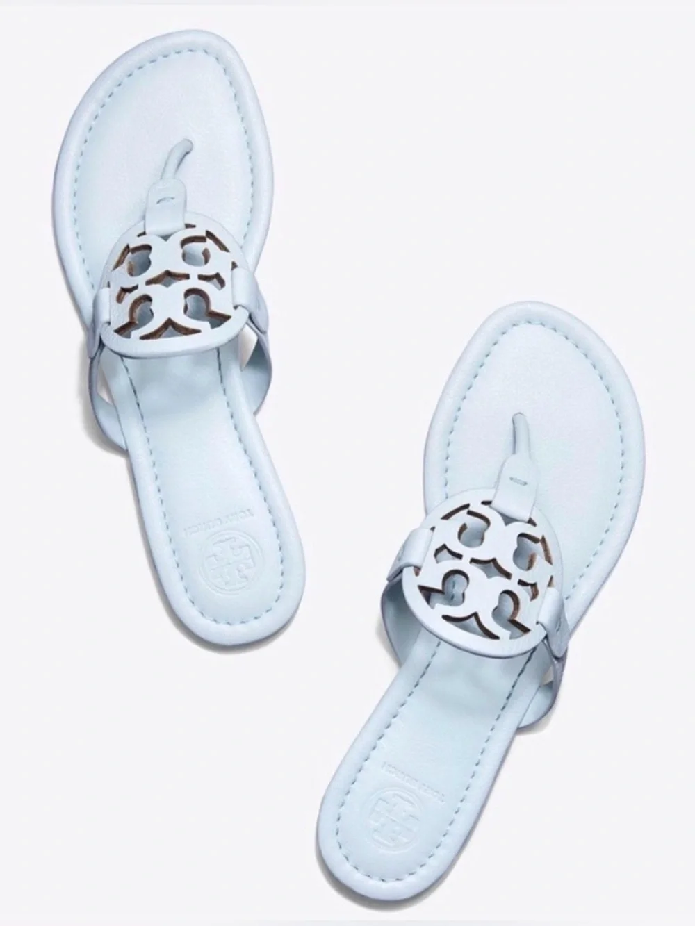 Tory Burch Seltzer Light Blue Tumbled Leather Miller Sandals